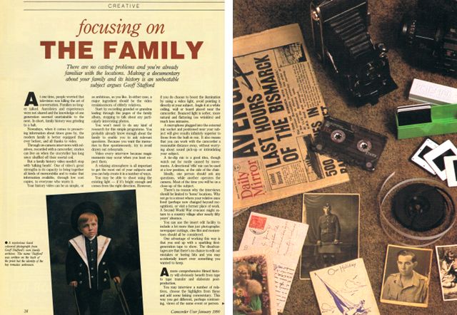 Family history memorabilia on a full page in Camcorder User