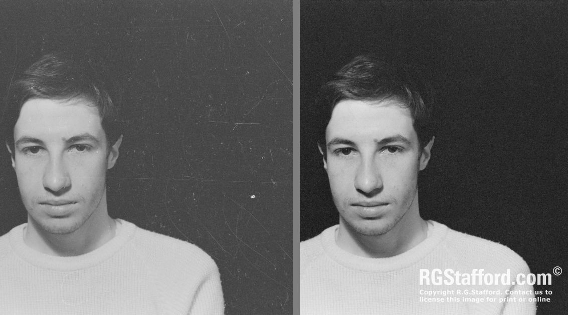 A scan from a black and white negative and full clean up to remove dust marks and scratches